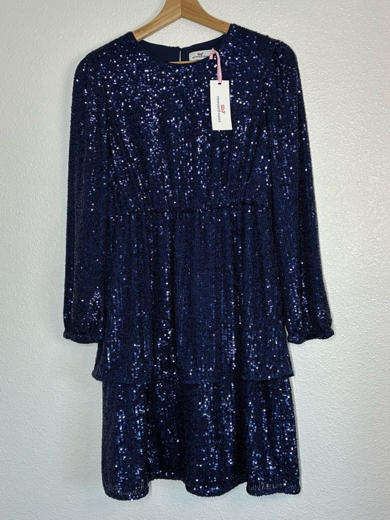 Vineyard Vines Other - Vineyard Vines Dress Girls L Blue Sequin Fit & Flare Tiered Long Sleeve Party